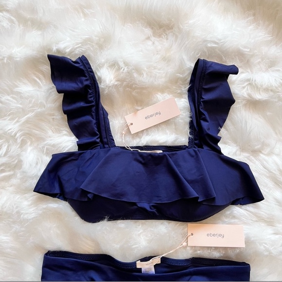 New! EBERJEY Navy Ruffle Bikini Set Jane Top Coco Bottom - Picture 8 of 12